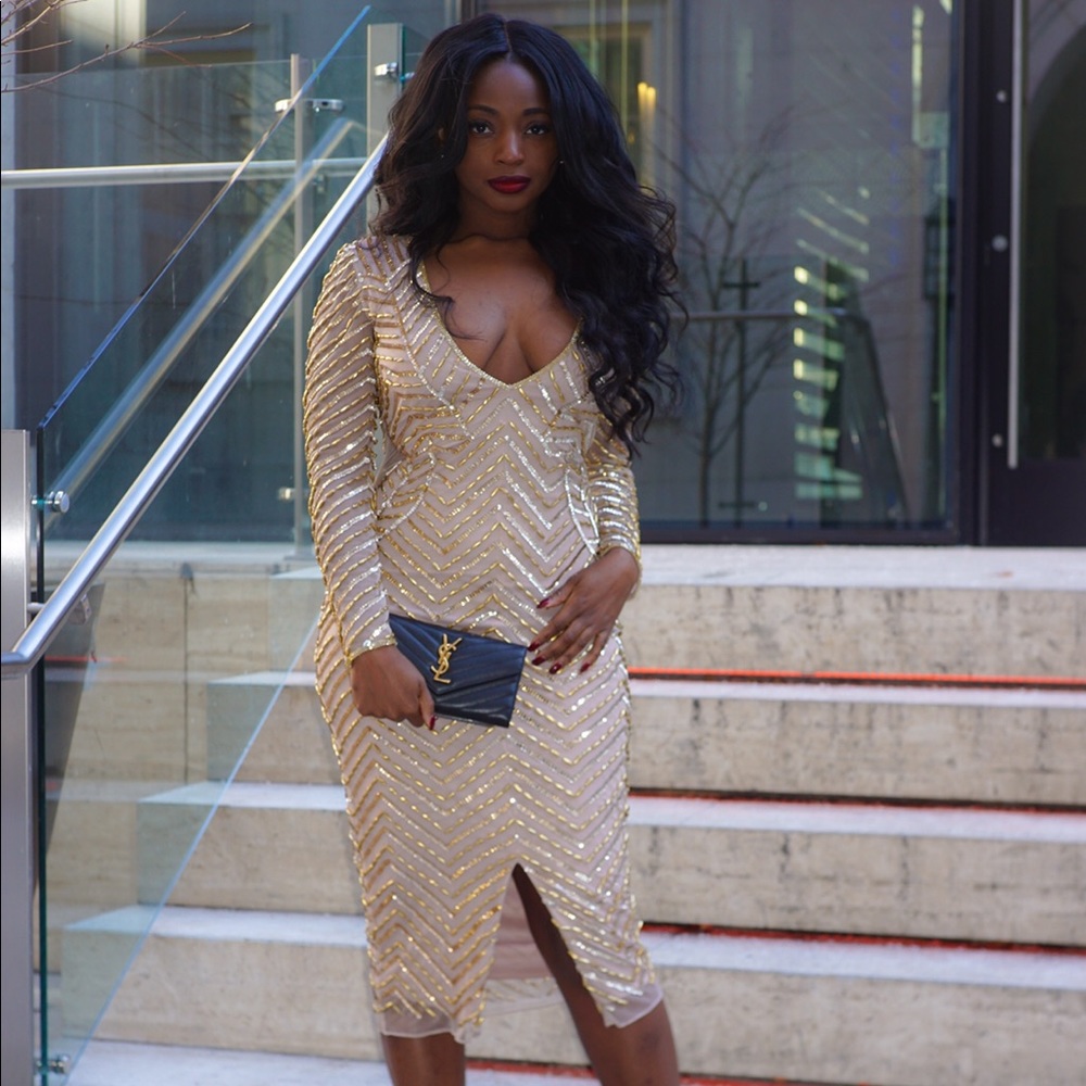 Missguided nude embellished split dress